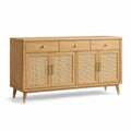 Eichenholz Buffetschrank mit Rattan Türen und Messingakzenten 150x40x80 cm