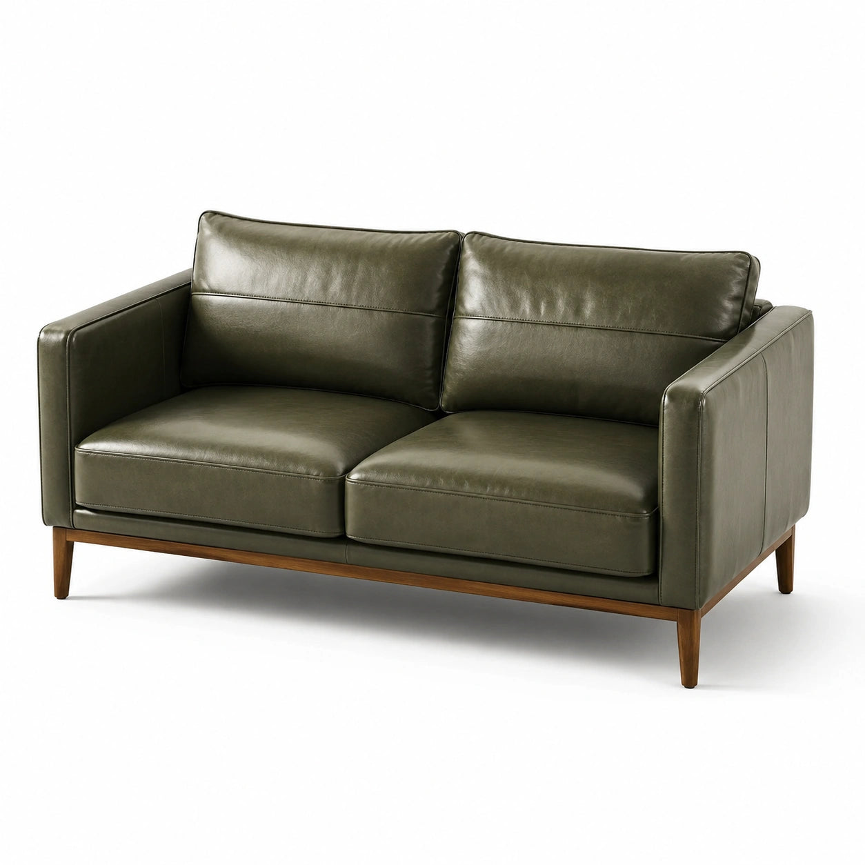 Zweisitzer Sofa aus Lederimitat mit Holzbeinen in Olivgrün