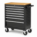 Stahl Werkzeugwagen mit 7 Schubladen und Holzplatte, Schwarz, 85x70x45 cm