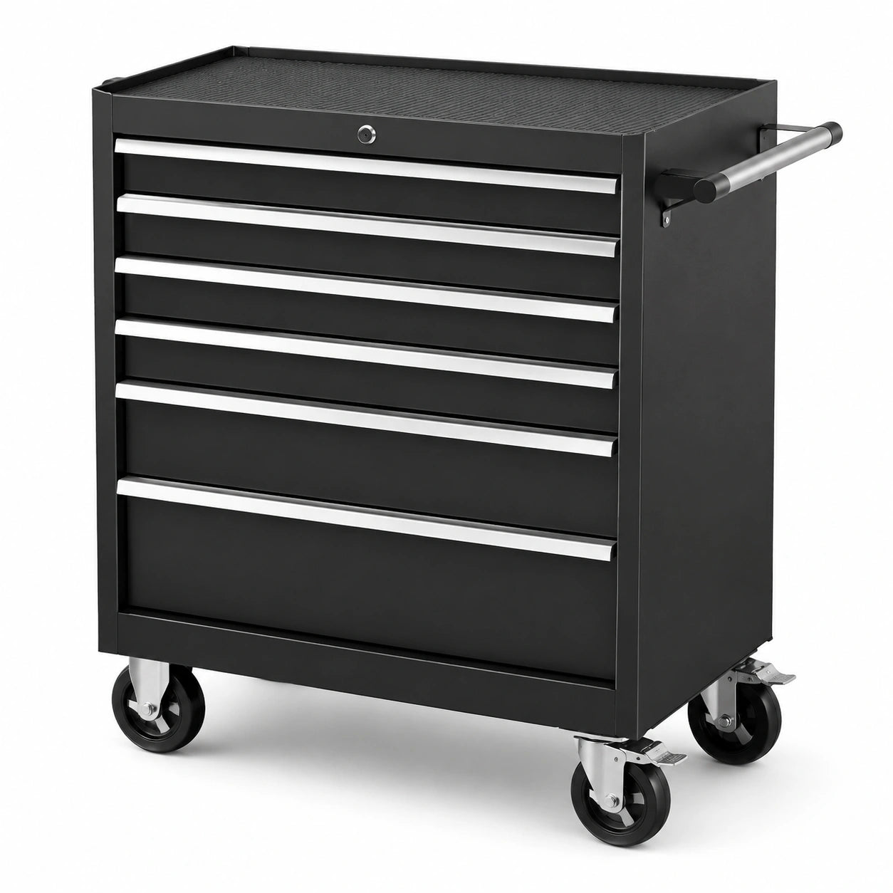 Werkzeugwagen aus Stahl mit 7 Schubladen und Rollen, 85 cm hoch, Schwarz