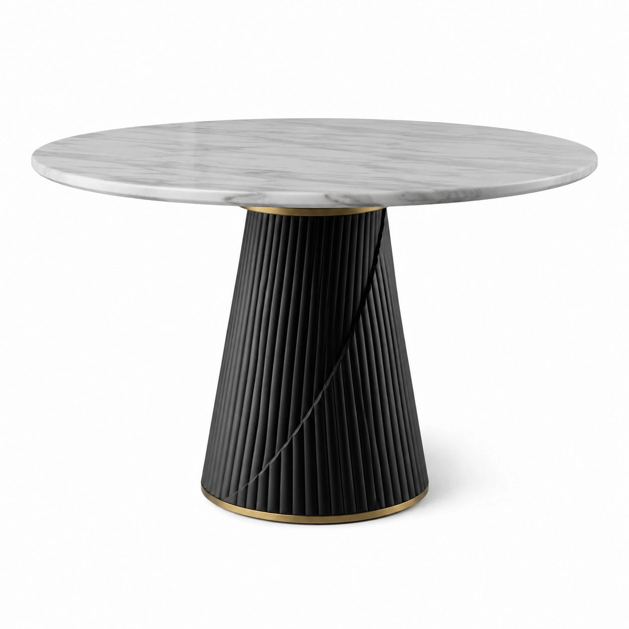 Runder Marmor-Esstisch mit Metallbasis, 120 cm, Weiß/Schwarz