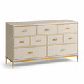 Holz- und Metallkommode mit 9 Schubladen, Beige, 120x40x80 cm