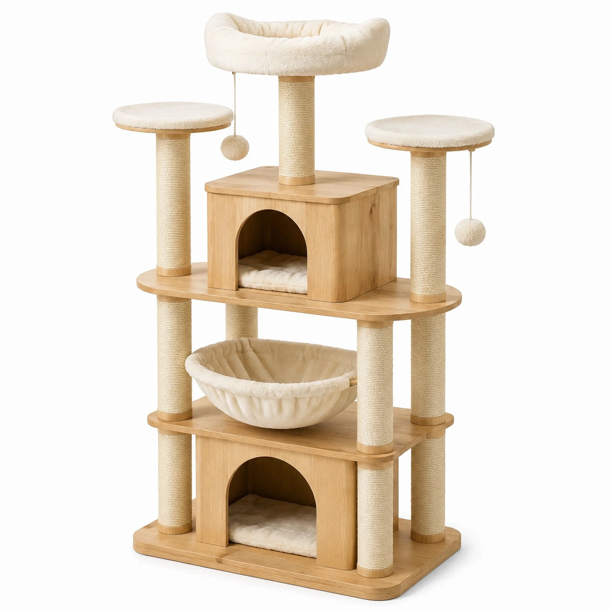 Holz- und Sisal-Katzenbaum Beige 120 cm