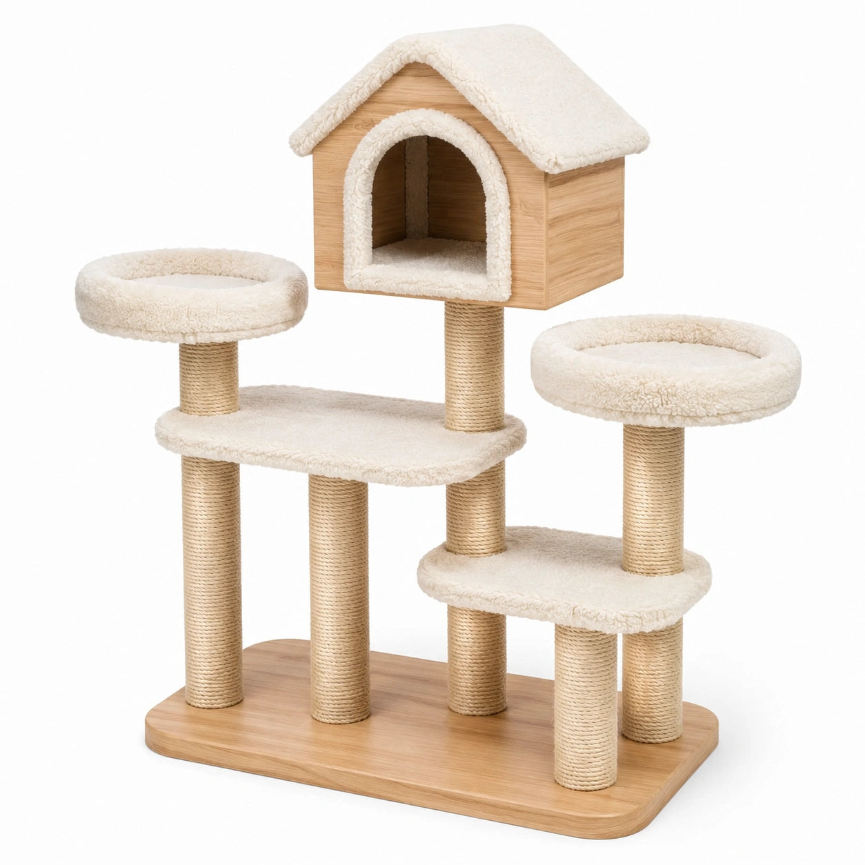 Katzenkletterbaum aus Holz mit Sisalstämme Beige 130cm