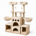 Katzenbaum aus MDF, Sisal und Plüsch in Beige, 120 cm hoch
