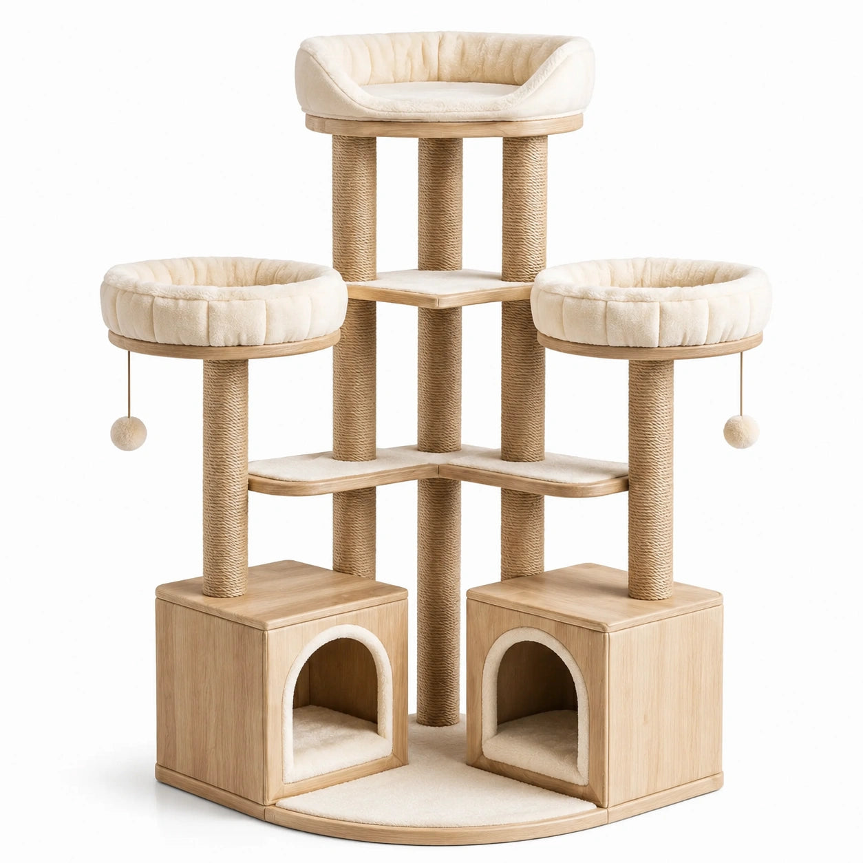 Katzenkratzbaum Holz Sisal Plüsch Beige 120cm
