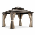 Pavillon aus Stahl mit Polyester-Vorhängen Beige 3x4x3 m