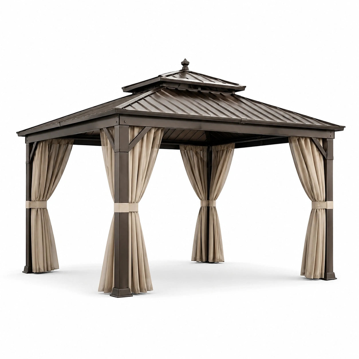 Pavillon aus Stahl mit Polyester-Vorhängen Beige 3x4x3 m