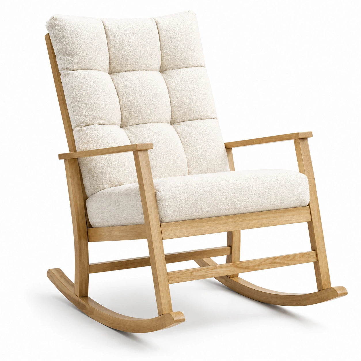 Schaukelstuhl aus Eichenholz mit Schaffellbezug, Beige