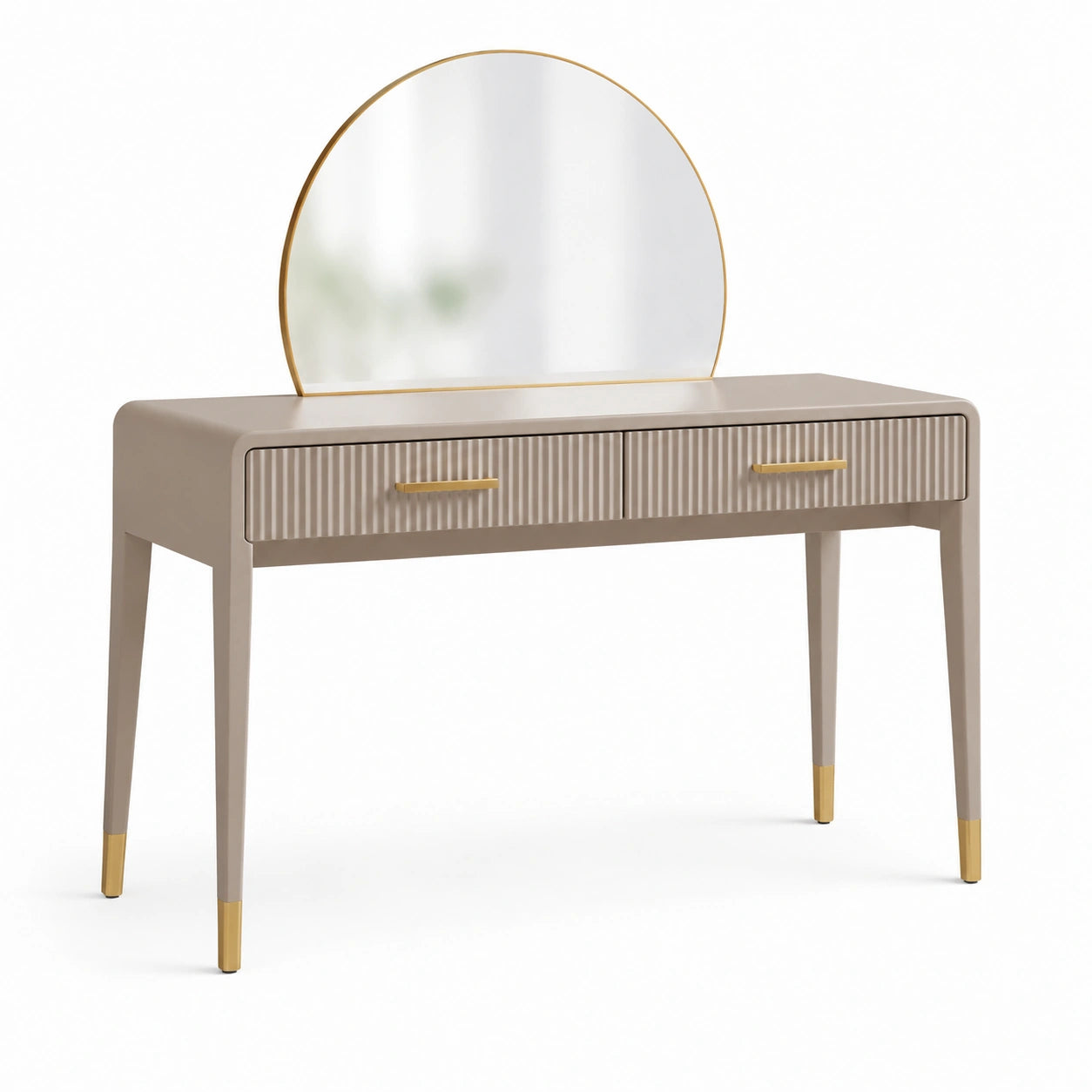 Frisierkommode mit rundem Spiegel Beige 120cm Holz
