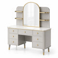 Schminktisch aus MDF mit Spiegel und Regal, Grau/Gold
